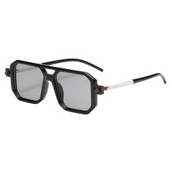 RUNHUIS Fashion Rechteck Sonnenbrille für Herren Damen Vintage Doppelbalken Quadratische Gläser UV400-Schutz Brillen Schwarz/Hellgrau von RUNHUIS