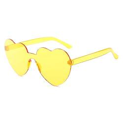 RUNHUIS Herz-Sonnenbrille Randlos Liebe Herzform Brille für Damen Mädchen Süßigkeitsfarbe Party-Sonnenbrille(Gelb) von RUNHUIS