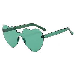 RUNHUIS Herz-Sonnenbrille Randlos Liebe Herzform Brille für Damen Mädchen Süßigkeitsfarbe Party-Sonnenbrille(Grün) von RUNHUIS