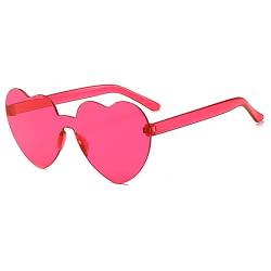 RUNHUIS Herz-Sonnenbrille Randlos Liebe Herzform Brille für Damen Mädchen Süßigkeitsfarbe Party-Sonnenbrille(Rosenrot) von RUNHUIS