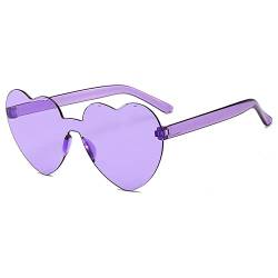 RUNHUIS Herz-Sonnenbrille Randlos Liebe Herzform Brille für Damen Mädchen Süßigkeitsfarbe Party-Sonnenbrille(Violett) von RUNHUIS