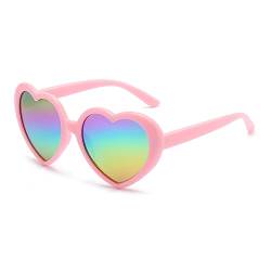 RUNHUIS Mode Polarisiert Herz Sonnenbrille Damen Herren Niedlich Herz-Form Vintage Retro Fee Schattierungen für Party Rosa/Regenbogen gespiegelt von RUNHUIS