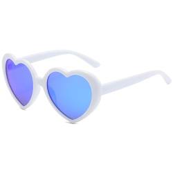 RUNHUIS Mode Polarisiert Herz Sonnenbrille Damen Herren Niedlich Herz-Form Vintage Retro Fee Schattierungen für Party Weiß/Blau Gespiegelt von RUNHUIS