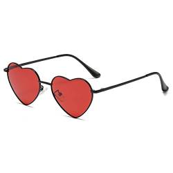 RUNHUIS Polarisiert Herzform Sonnenbrille Damen Herren Hippie Brille Vintage Liebe Sonnenbrille für Festival Party Gold Metallrahmen mit UV400(Schwarz/Rot) von RUNHUIS