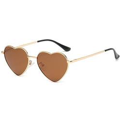 RUNHUIS Polarisiert Herzform Sonnenbrille Damen Herren Hippie Brille Vintage Liebe Sonnenbrille für Festival Party Gold Metallrahmen mit UV400 (Gold/Braun) von RUNHUIS