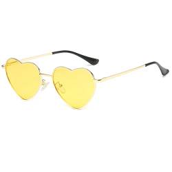 RUNHUIS Polarisiert Herzform Sonnenbrille Damen Herren Hippie Brille Vintage Liebe Sonnenbrille für Festival Party Gold Metallrahmen mit UV400 (Gold/Gelb) von RUNHUIS