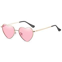 RUNHUIS Polarisiert Herzform Sonnenbrille Damen Herren Hippie Brille Vintage Liebe Sonnenbrille für Festival Party Gold Metallrahmen mit UV400 (Gold/Rosa) von RUNHUIS