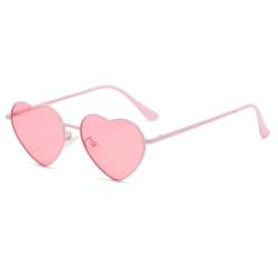 RUNHUIS Polarisiert Herzform Sonnenbrille Damen Herren Hippie Brille Vintage Liebe Sonnenbrille für Festival Party Gold Metallrahmen mit UV400 (Rosa/Rosa) von RUNHUIS