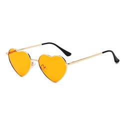 RUNHUIS Polarisiert Herzform Sonnenbrille Damen Herren Hippie Brille Vintage Liebe Sonnenbrille für Festival Party Gold Metallrahmen mit UV400 Gold/Orange von RUNHUIS