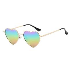 RUNHUIS Polarisiert Herzform Sonnenbrille Damen Herren Hippie Brille Vintage Liebe Sonnenbrille für Festival Party Gold Metallrahmen mit UV400 Gold/Regenbogen gespiegelt von RUNHUIS