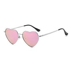 RUNHUIS Polarisiert Herzform Sonnenbrille Damen Herren Hippie Brille Vintage Liebe Sonnenbrille für Festival Party Gold Metallrahmen mit UV400 Silber/Rosa gespiegelt von RUNHUIS