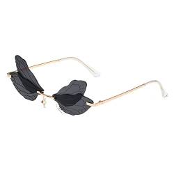 RUNHUIS Randlose Dragonfly Sonnenbrille Vintage Retro Flügel geformt Schmetterling Feenhafte Schatten Brille Fashion Party Brillen für Damen Herren (Grau) von RUNHUIS