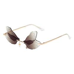 RUNHUIS Randlose Dragonfly Sonnenbrille Vintage Retro Flügel geformt Schmetterling Feenhafte Schatten Brille Fashion Party Brillen für Damen Herren (Tee) von RUNHUIS
