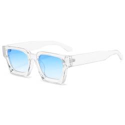 RUNHUIS Retro Dicke rechteckige Sonnenbrille für Damen Herren Vintage Klassisch Großer quadratischer Rahmen Chunky Brillen Transparent/Blau Gradient von RUNHUIS