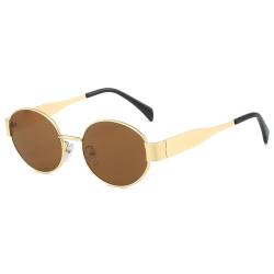 RUNHUIS Retro Ovale Sonnenbrille Damen Herren Vintage Runde Metall Brille Trendige UV400 Schutz Sonnenbrille Gold/Braun von RUNHUIS