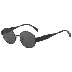 RUNHUIS Retro Ovale Sonnenbrille Damen Herren Vintage Runde Metall Brille Trendige UV400 Schutz Sonnenbrille Schwarz/Grau von RUNHUIS