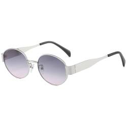 RUNHUIS Retro Ovale Sonnenbrille Damen Herren Vintage Runde Metall Brille Trendige UV400 Schutz Sonnenbrille Silber/Grau-Rosa von RUNHUIS