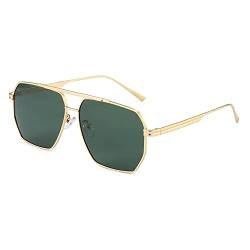 RUNHUIS Retro Polarisierte Sonnenbrille Damen Herren Übergroßes Quadrat Modefarben Brille Klassisch Großer Metallrahmen Sonnenbrille(Gold-Dunkelgrün) von RUNHUIS
