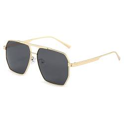 RUNHUIS Retro Polarisierte Sonnenbrille Damen Herren Übergroßes Quadrat Modefarben Brille Klassisch Großer Metallrahmen Sonnenbrille(Gold-Grau) von RUNHUIS