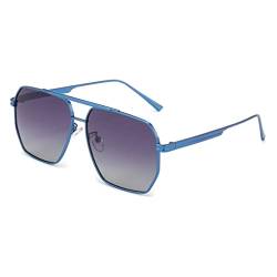 RUNHUIS Retro Polarisierte Sonnenbrille Damen Herren Übergroßes Quadrat Modefarben Brille Klassisch Großer Metallrahmen Sonnenbrille Blau Rahmen Grau Gradient Linse von RUNHUIS