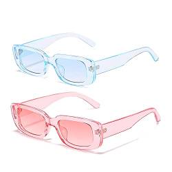 RUNHUIS Retro Rechteck Sonnenbrille Damen Herren Vintage Small Square Fashion Brille (Blau+Rosa) von RUNHUIS