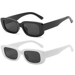 RUNHUIS Retro Rechteck Sonnenbrille Damen Herren Vintage Small Square Fashion Brille (Schwarz+Weiß) von RUNHUIS