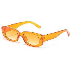 RUNHUIS Retro Rechteck Sonnenbrille Damen Herren Vintage Small Square Fashion Brille Orange von RUNHUIS