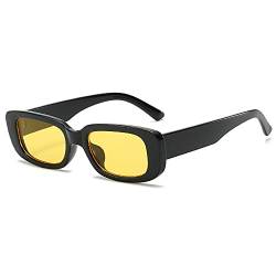 RUNHUIS Retro Rechteck Sonnenbrille Damen Herren Vintage Small Square Fashion Brille Schwarz/Gelb von RUNHUIS