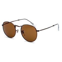 RUNHUIS Rund polarisierte Sonnenbrille Damen Herren Klassische Super Leichte Metallrahmen Gläser Mode Brillen für Fahren Angeln Braun/Tee von RUNHUIS