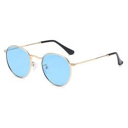 RUNHUIS Rund polarisierte Sonnenbrille Damen Herren Klassische Super Leichte Metallrahmen Gläser Mode Brillen für Fahren Angeln Gold/Blau von RUNHUIS