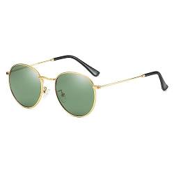 RUNHUIS Rund polarisierte Sonnenbrille Damen Herren Klassische Super Leichte Metallrahmen Gläser Mode Brillen für Fahren Angeln Gold/Dunkelgrün von RUNHUIS