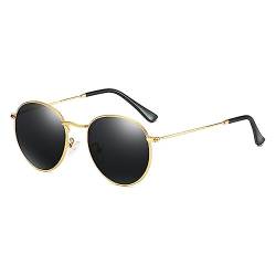 RUNHUIS Rund polarisierte Sonnenbrille Damen Herren Klassische Super Leichte Metallrahmen Gläser Mode Brillen für Fahren Angeln Gold/Grau von RUNHUIS