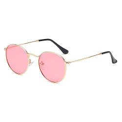 RUNHUIS Rund polarisierte Sonnenbrille Damen Herren Klassische Super Leichte Metallrahmen Gläser Mode Brillen für Fahren Angeln Gold/Rosa von RUNHUIS
