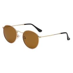 RUNHUIS Rund polarisierte Sonnenbrille Damen Herren Klassische Super Leichte Metallrahmen Gläser Mode Brillen für Fahren Angeln Gold/Tee von RUNHUIS