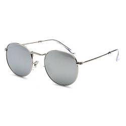 RUNHUIS Runde polarisierte Sonnenbrille Damen Herren Klassische Super Leichte Metallrahmen Gläser Mode Brillen für Fahren Angeln Silber/Mercury von RUNHUIS