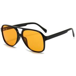 RUNHUIS Vintage Herren Gelb Sonnenbrille Damen Retro 70er Klassisch überdimensional großer Rahmen Pilotensonnenbrille(Schwarz/Gelb-Nicht polarisiert) von RUNHUIS