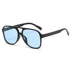 RUNHUIS Vintage Herren Polarisiert Sonnenbrille Damen Retro 70er überdimensional Klassisch Pilotensonnenbrille (Non-Polarised-Black/Blue) von RUNHUIS