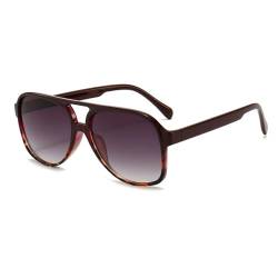 RUNHUIS Vintage Herren Polarisiert Sonnenbrille Damen Retro 70er überdimensional Klassisch Pilotensonnenbrille (Rotwein-Leopard) von RUNHUIS