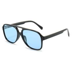 RUNHUIS Vintage Herren Polarisiert Sonnenbrille Damen Retro 70er überdimensional Klassisch Pilotensonnenbrille (Schwarz/Blau) von RUNHUIS