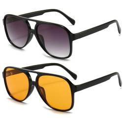 RUNHUIS Vintage Herren Polarisiert Sonnenbrille Damen Retro 70er überdimensional Klassisch Pilotensonnenbrille (Schwarz/Grau+Schwarz/Gelb) von RUNHUIS