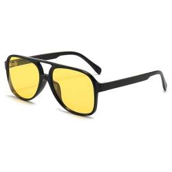 RUNHUIS Vintage Herren Polarisiert Sonnenbrille Damen Retro 70er überdimensional Klassisch Pilotensonnenbrille (Schwarz/Helles Gelb) von RUNHUIS
