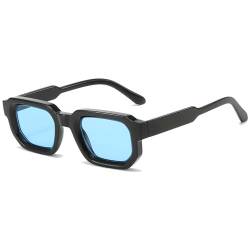 RUNHUIS Vintage Rechteckige Sonnenbrille für Damen Herren, Retro Sechseck Kleine dicke Rahmen Getönte Chunky Brille Schwarz/Blau von RUNHUIS