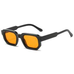 RUNHUIS Vintage Rechteckige Sonnenbrille für Damen Herren, Retro Sechseck Kleine dicke Rahmen Getönte Chunky Brille Schwarz/Orange von RUNHUIS