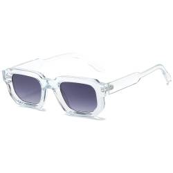 RUNHUIS Vintage Rechteckige Sonnenbrille für Damen Herren, Retro Sechseck Kleine dicke Rahmen Getönte Chunky Brille Transparent/Purpurgrau von RUNHUIS