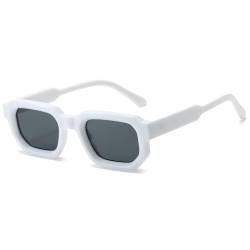 RUNHUIS Vintage Rechteckige Sonnenbrille für Damen Herren, Retro Sechseck Kleine dicke Rahmen Getönte Chunky Brille Weiß/Grau von RUNHUIS
