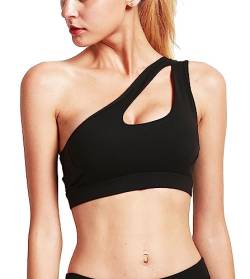 RUNNING GIRL Damen Netter Ein Schulter Sport Bh Sexy Aushöhlen Yoga Läuft Bh Auswirkungen Herausnehmbare Cups Med Medium Best Fit For 32C,32D,34A,34B,34C 2030 Schwarz von RUNNING GIRL