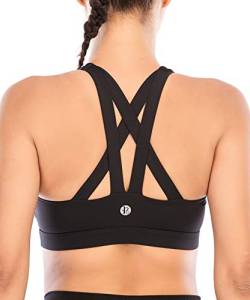 RUNNING GIRL Sport-BH für Damen, Criss-Cross Back Gepolsterter Träger Sport-BHs Mittlere Unterstützung Yoga BH mit Abnehmbare Cups, B-schwarz, XX-Large von RUNNING GIRL