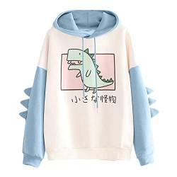 RUNYN Hoodie Damen Sweatshirt mit Kapuze Japanischen Stil Kawaii Karikatur Kapuzenpullover Mädchen Herbst und Winter Pullover für Party Reisen Tägliche (Blau, M) von RUNYN