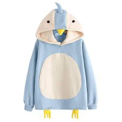 RUNYN Hoodie Damen Sweatshirt mit Kapuze Japanischen Stil Kawaii Karikatur Kapuzenpullover Mädchen Herbst und Winter Pullover für Party Reisen Tägliche (Küken-Himmel blau, XXL) von RUNYN