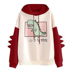 RUNYN Hoodie Damen Sweatshirt mit Kapuze Japanischen Stil Kawaii Karikatur Kapuzenpullover Mädchen Herbst und Winter Pullover für Party Reisen Tägliche (Weinrot, M) von RUNYN